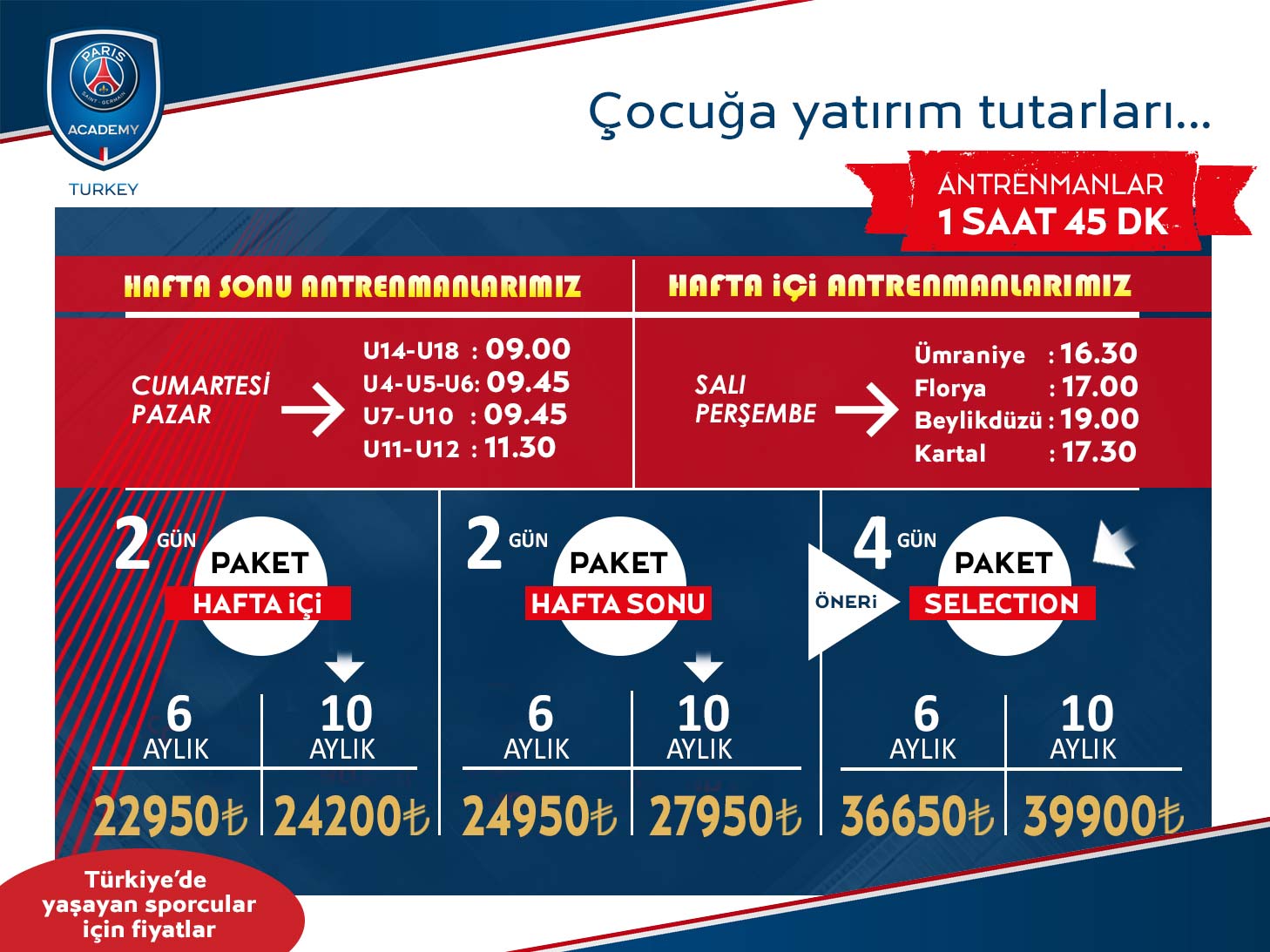 PSG Academy İstanbul Fiyatları